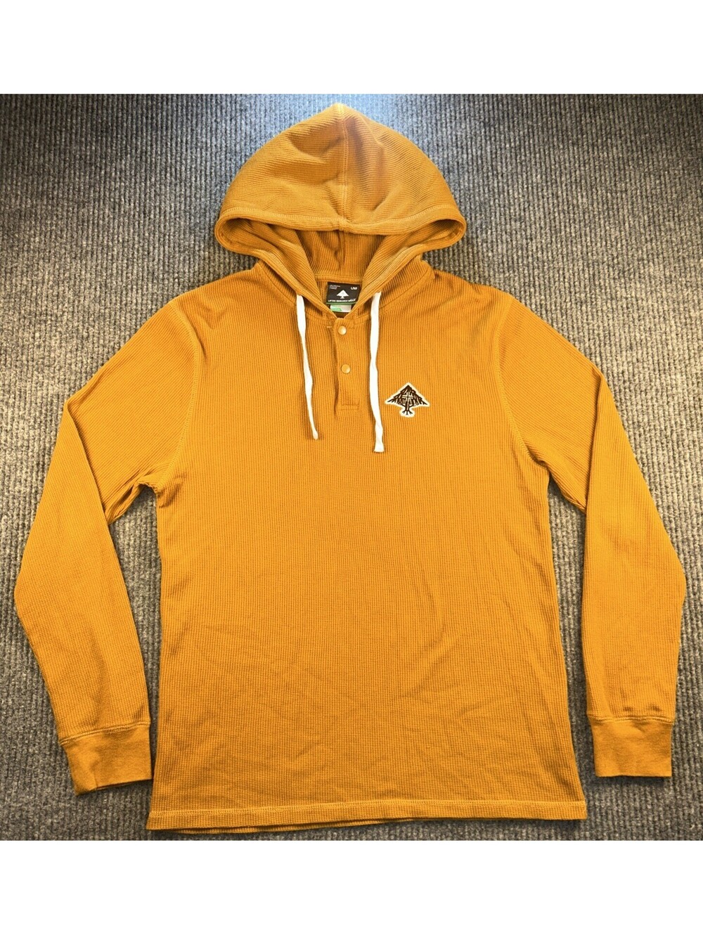 LRG Tree Patch Waffle Knit M Camel Button Hoodie Skater Cotton Blend